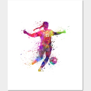 Girl playing soccer football player silhouette Posters and Art